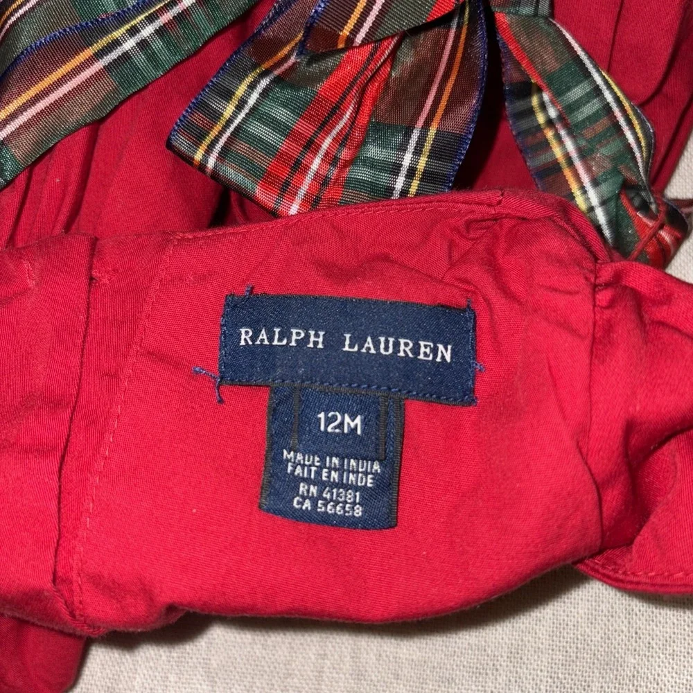 Ralph Lauren Girl's 2pc Red Dress with Plaid Belt‎ Sz 12M Christmas Hollidays